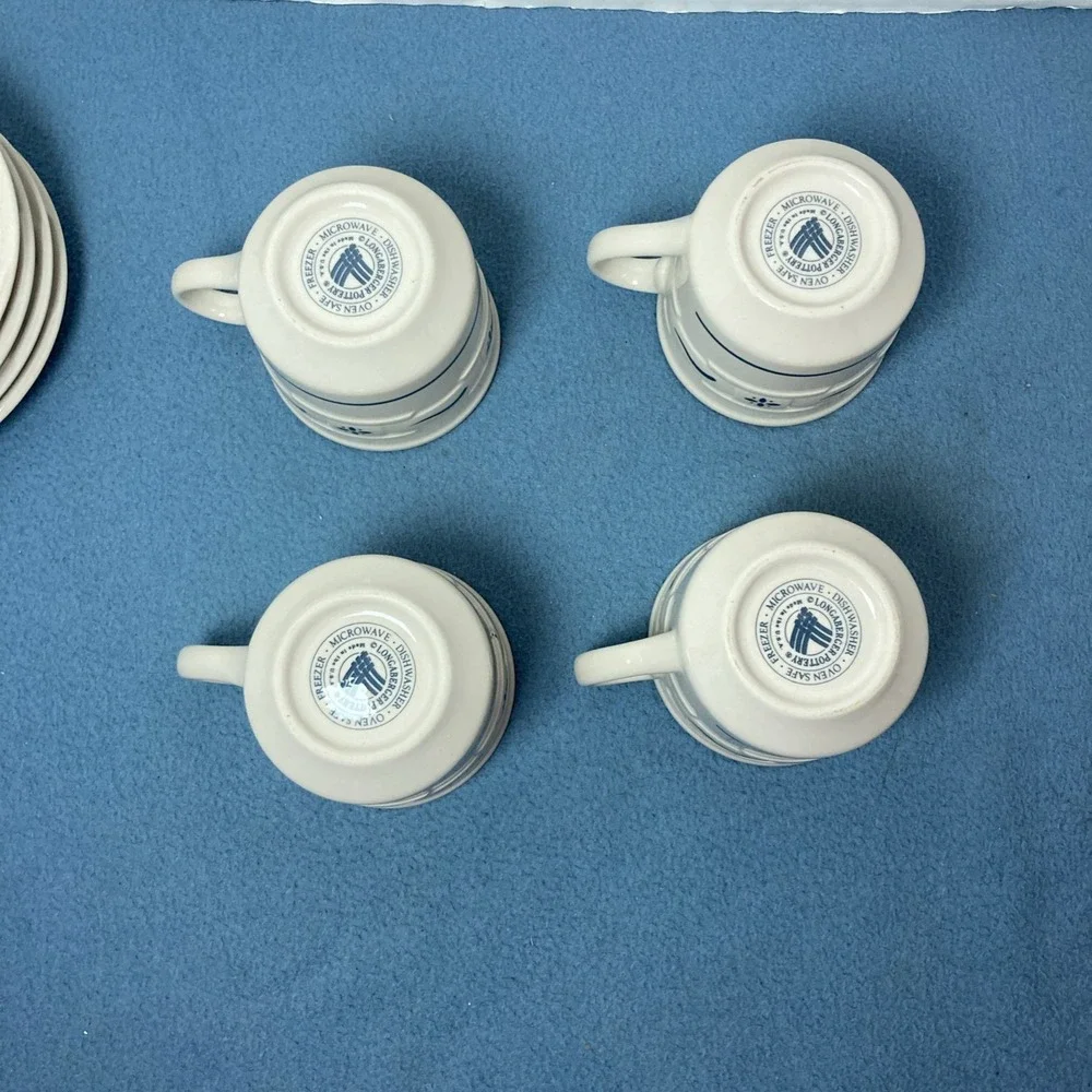 Longaberger Pottery Woven Traditions Blue Coffee/Tea Cup & Saucer - Set of 4